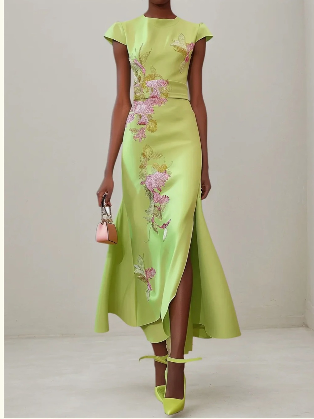 NWT Fehaute Satin Floral Embroidered Dress - 4